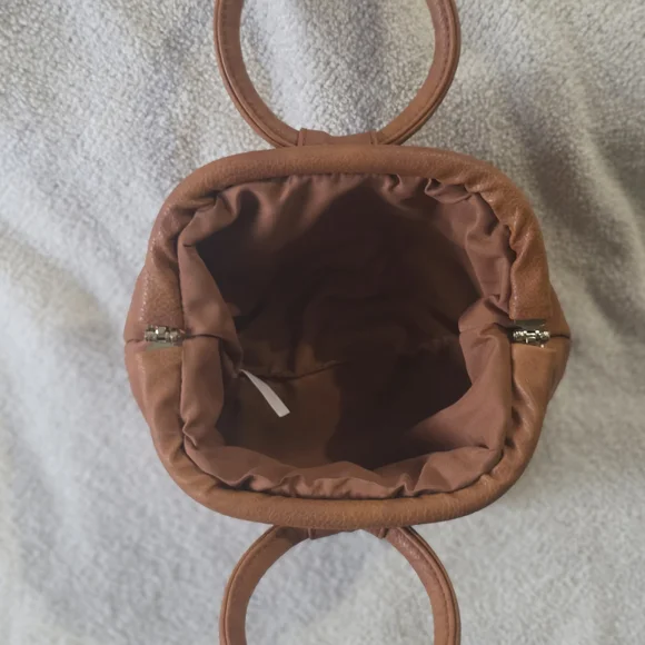 Brown Faux Leather Ring Handle Purse – Soft Pleated Style - Picture 3 of 3